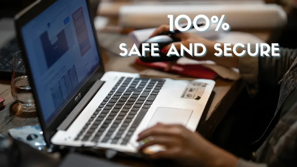 Is it safe to download a presentation online Happy woman showing “100% safe and secure” sign for Slideshare downloader.