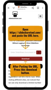 how to download slideshare on mobiletablet 2 Slideshare downloader page on mobile showing where to paste the URL and click the download button.