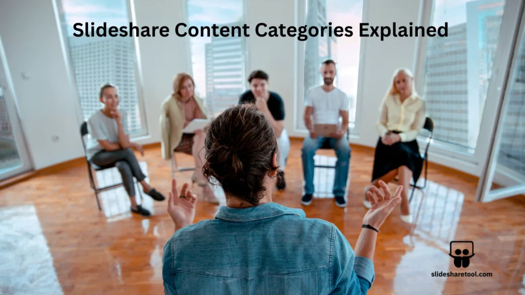slideshare content categories explained 2 Group discussion during a workshop, representing Slideshare content categories explained using a Slideshare downloader.